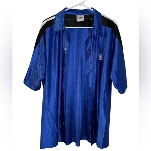 Converse All Star Vintage 90s Blue Warmup Button Up Shirt Men Size Large Sporty - Picture 3 of 9